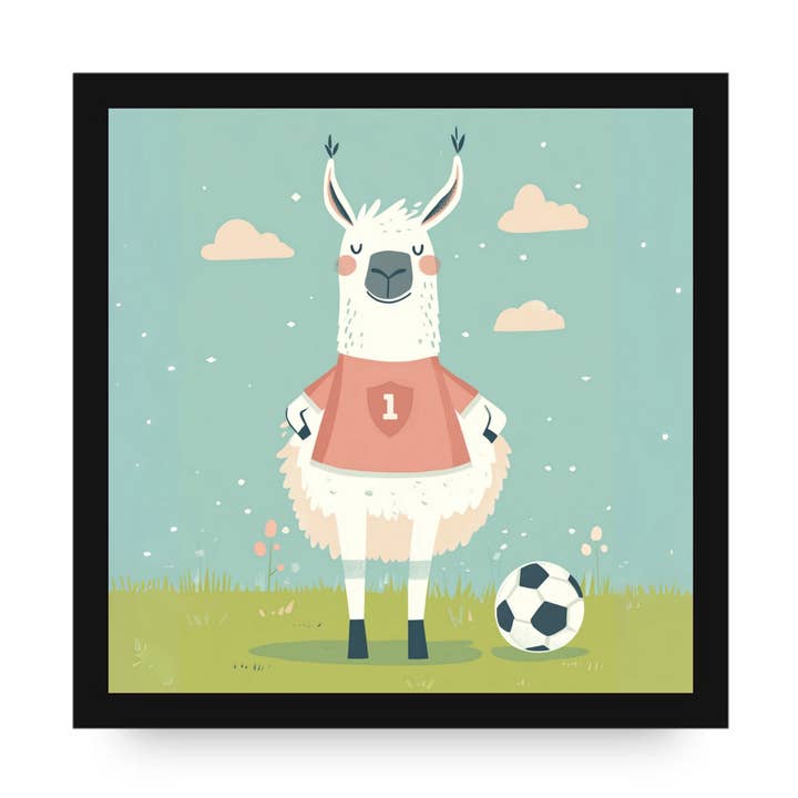 Lulu the Defender Llama Framed Canvas by DLJ for wholesale by Dancing Littles Jungle