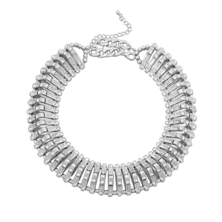 Schon Magazine Oblix Baguette Collar Gargantilla de Cristal Plateado con Diamantes de Imitación para venta al por mayor de MizDragonfly