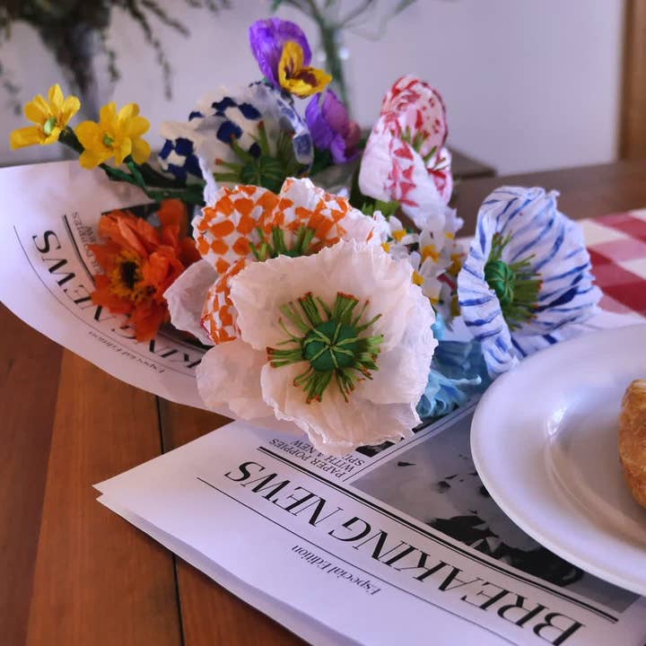 Beautiful Things By Bec - Wholesale Artificial Flowers - Paper Artificial Patterned Quilt Poppies, Colorful Decor,2