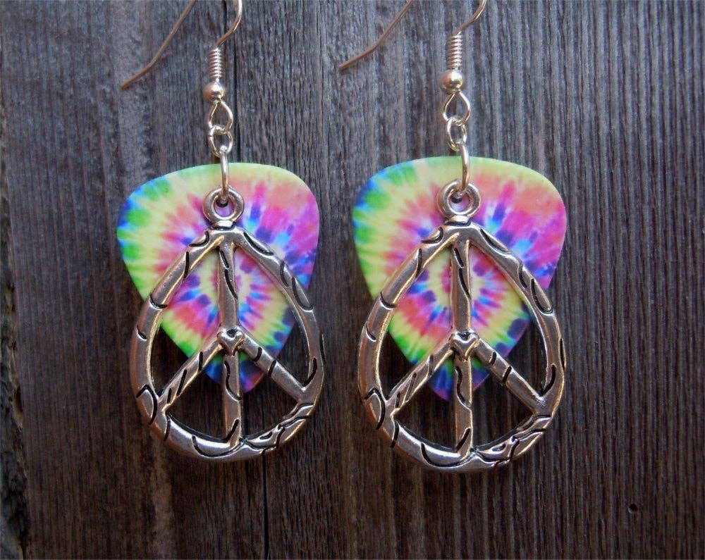 Simply Raevyn - Wholesale Dangle Earrings - Large Oval Peace Sign Charm Guitar Pick Earrings14