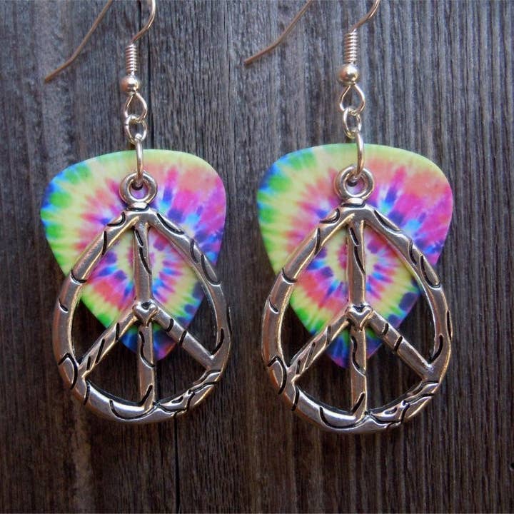 Simply Raevyn - Wholesale Dangle Earrings - Large Oval Peace Sign Charm Guitar Pick Earrings14