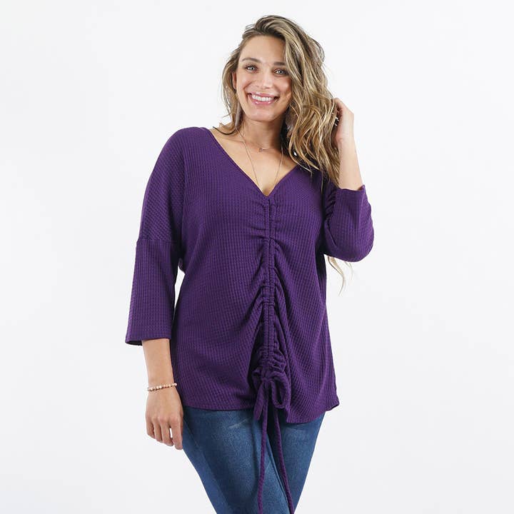 42POPS - Wholesale Knit Top - Women's - ._ SI-10722 PLUS SIZE Waffle knit reversible ruched tunic