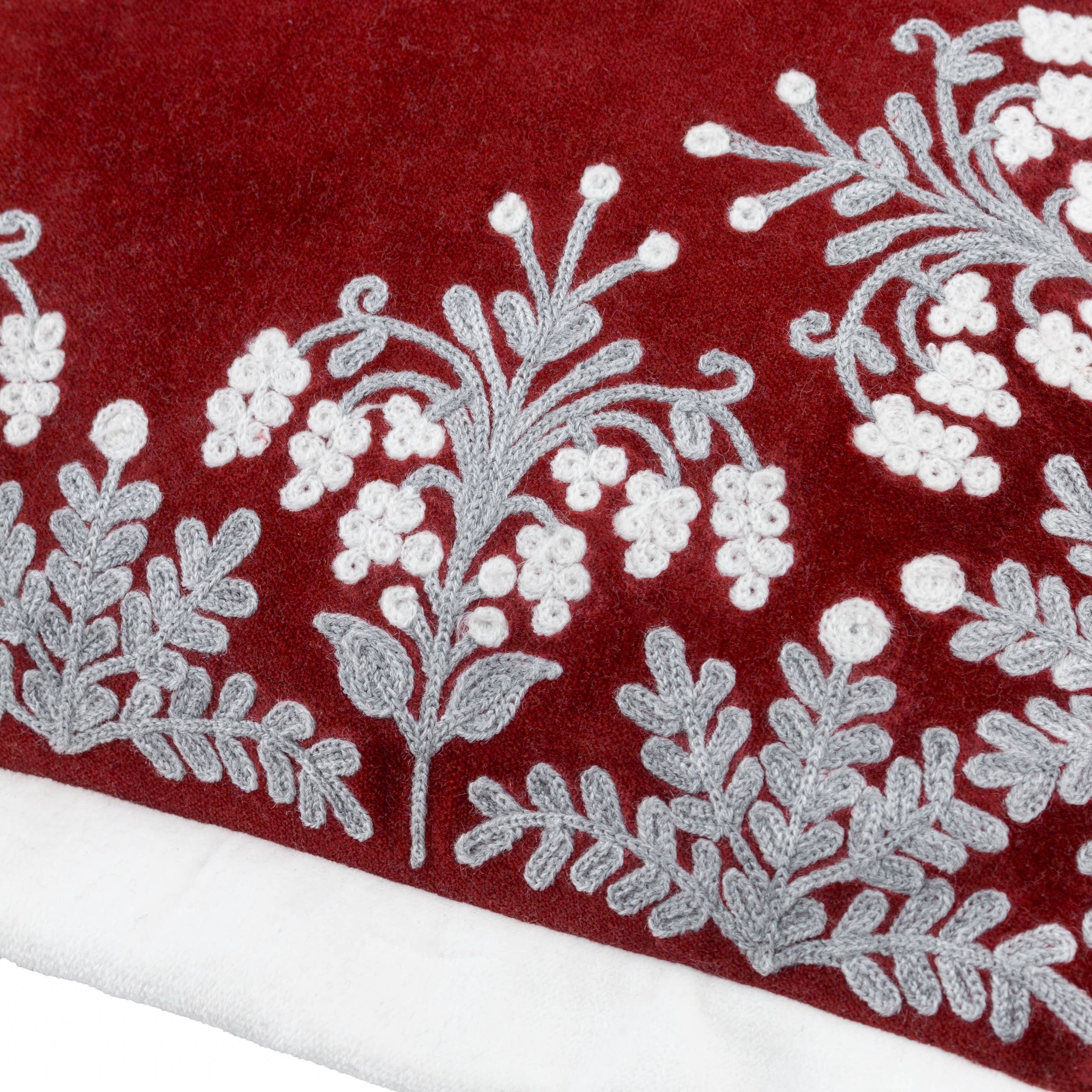 Winter Bloom Embroidered Cushion Red for wholesale on Faire4