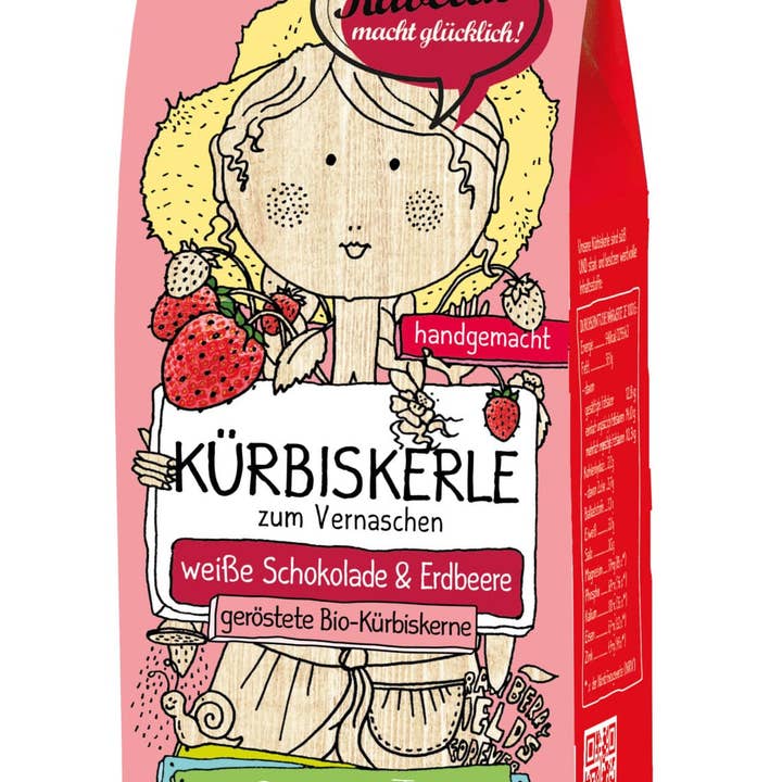 Ravellis – wholesale Chocolate-covered sweets – Roasted Organic Pumpkin Seeds - White Chocolate & Strawberry