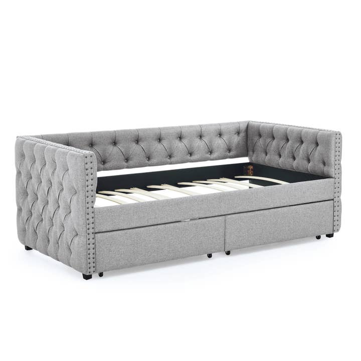 39F Inc. - Wholesale Bed - Upholstered Twin Size Daybed with Two Drawers with Button24