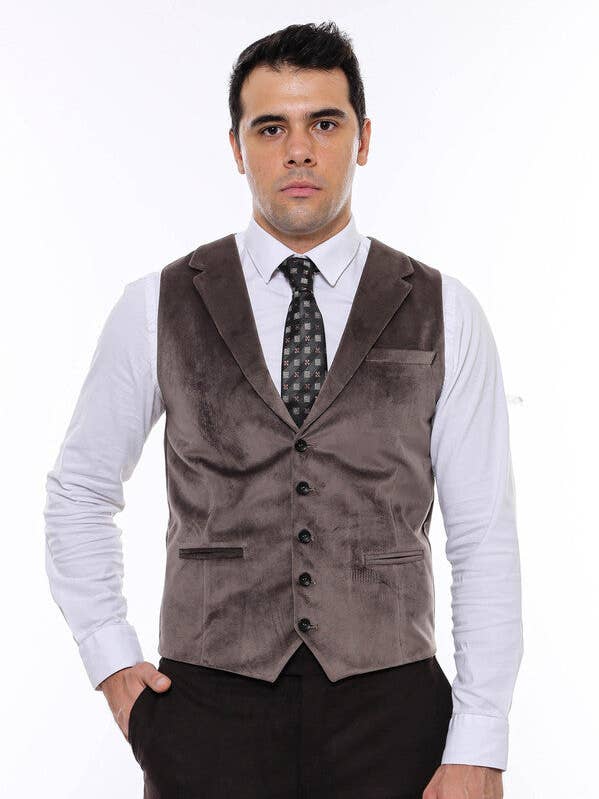 Colete Masculino de Colarinho Liso Castanho - Wessi por atacado de Wessi