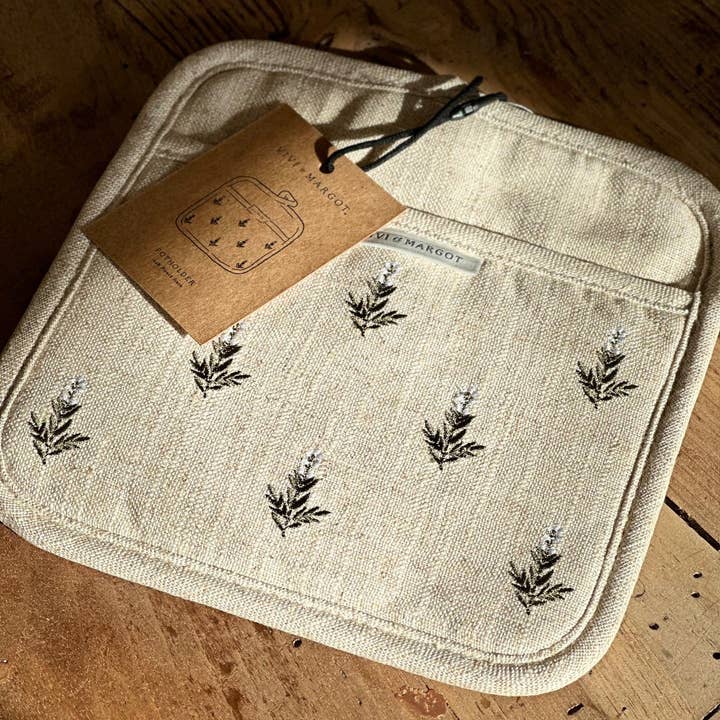 Vivi et Margot - Vendita all'ingrosso Guanti da forno/Presine - Presina in lino francese con ricamo floreale2