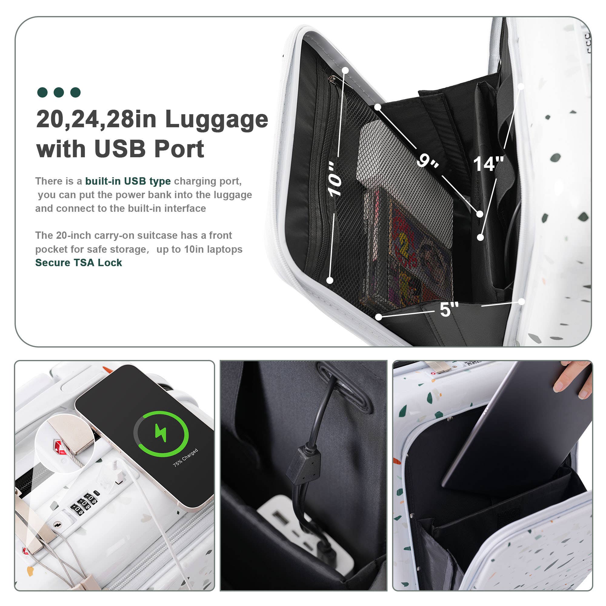 VTNG50 - Wholesale Luggage - Luggage Set of 3, 20, 24, 28inch with USB Port15