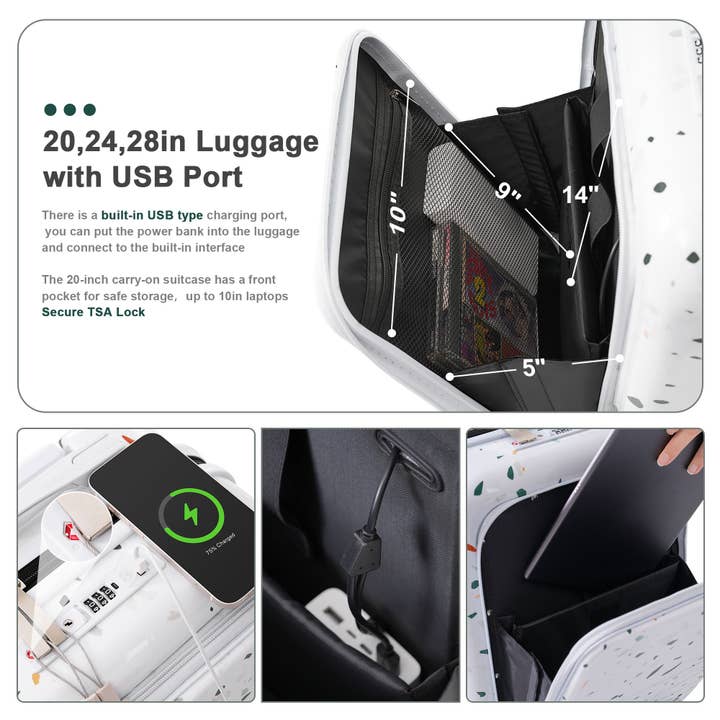 VTNG50 - Wholesale Luggage - Luggage Set of 3, 20, 24, 28inch with USB Port15