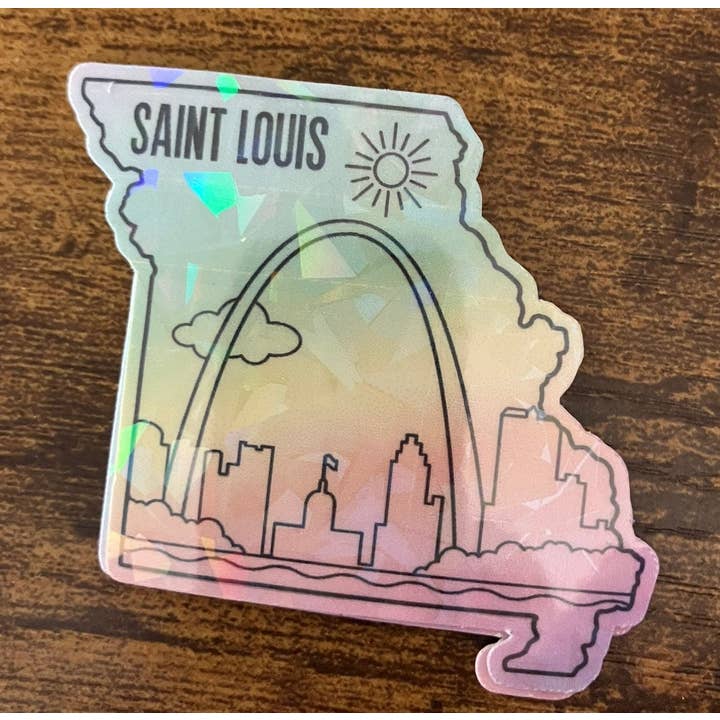 Autocollant holographique de St. Louis : Art linéaire du centre-ville (2,5" x 2") pour la vente par Wildcard Graphic Design