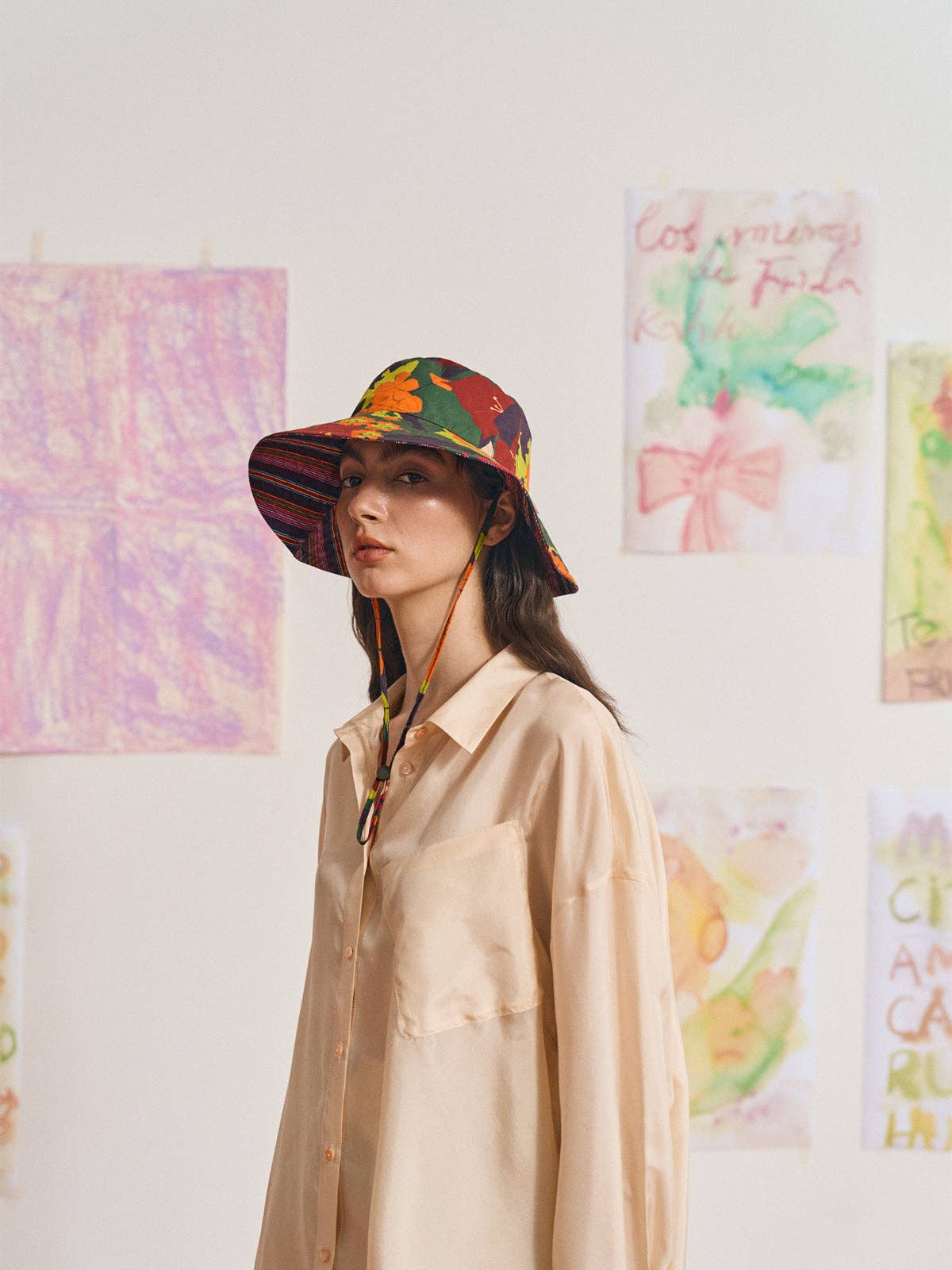 FRIDA x LOST PATTERN "Frida's Garden" Cotton Reversible Sun Hat - Green for wholesale on Faire4
