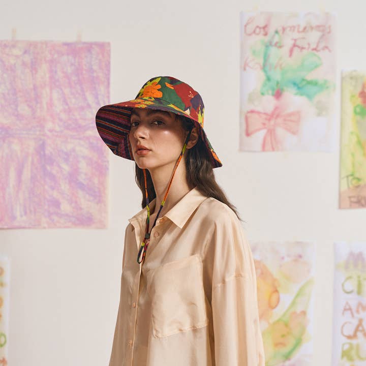 FRIDA x LOST PATTERN "Frida's Garden" Cotton Reversible Sun Hat - Green for wholesale on Faire4