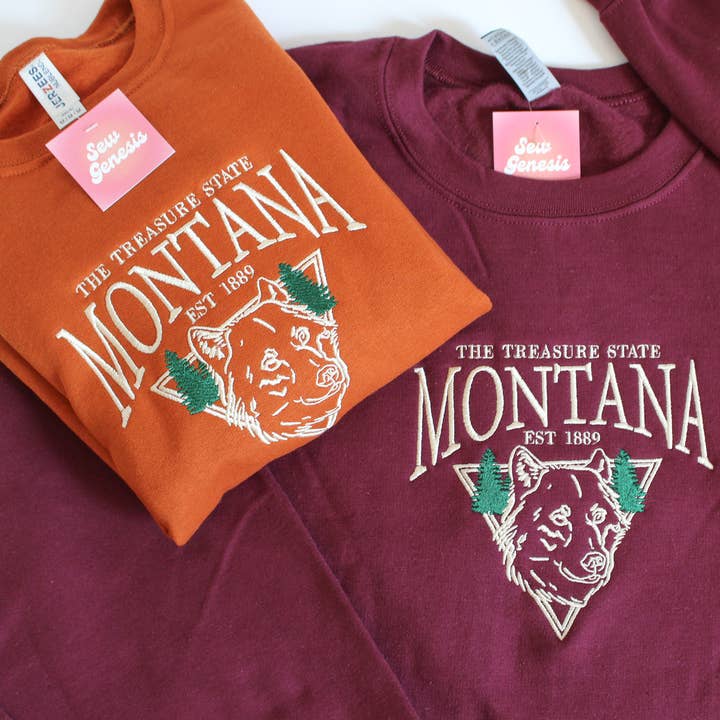 SewGenesis - Wholesale Sweatshirt - Women's - The Treasure State - Embroidered Montana Crewneck