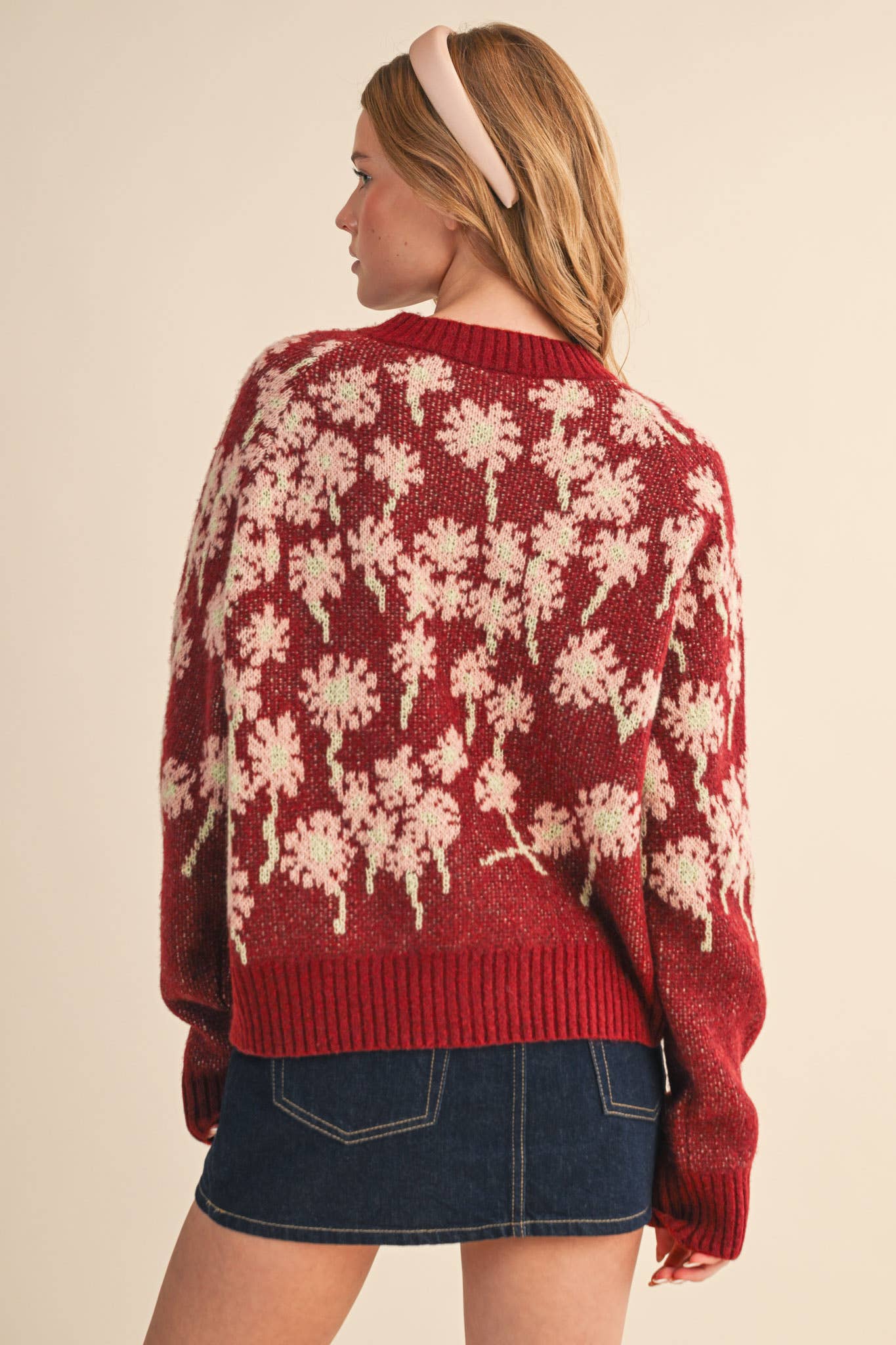 &MERCI - Wholesale Cardigan - Women's - FLORAL KNIT BUTTON DOWN SWEATER CARDIGAN MSW112386