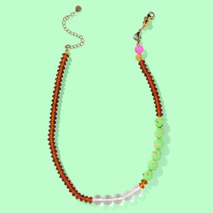 Beaded Necklace - Brown + Clear + Green - Abby for wholesale by Taylor Elliott Designs