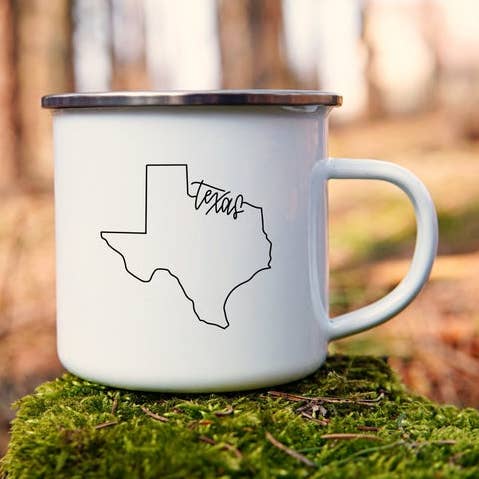 Texas Enamel Mug Texas Camp Mug Texas Coffee Mug for wholesale by Daisy Mae Designs