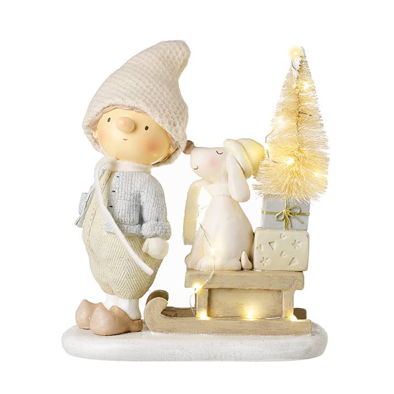 Heaven Sends – wholesale Christmas decoration – LIGHT UP BOY WITH DOG ON SLEDGE0