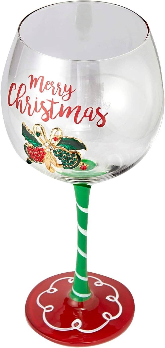 The Wine Savant /  Khen Glassware - Wholesale Wine Glass - Christmas Wine Glass -  Elf Themed Stemmed 18oz  - 2 Set1