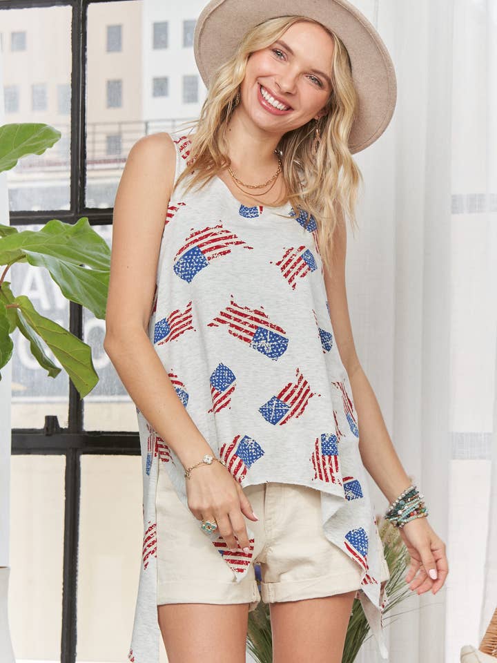 LYT14141C -USA FLAG PRINT TANK TOP for wholesale on Faire