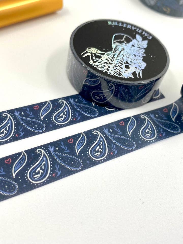 Bandana Paisley design Washi tape in navy colour white paisley for wholesale by Killerviews