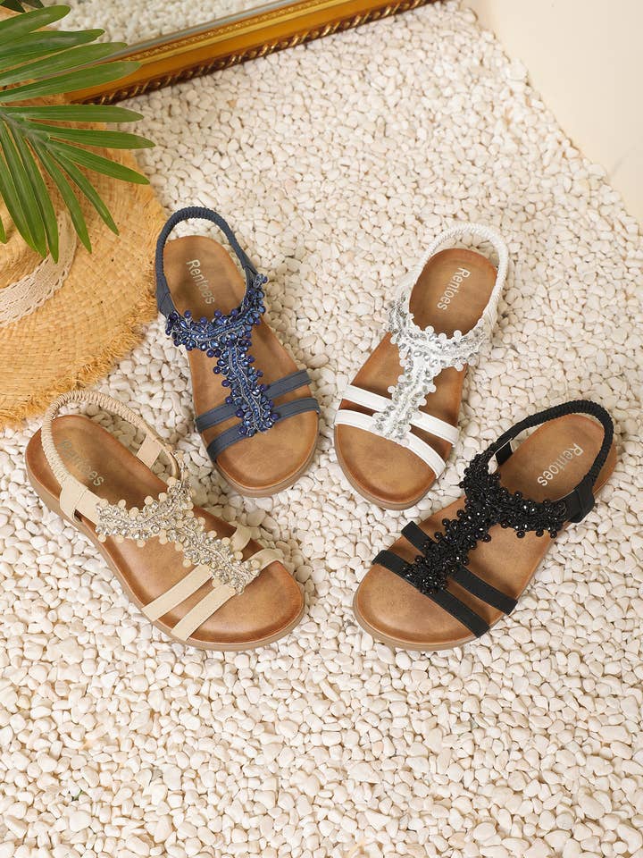 Rentoes – Großhandel Sandalen – Damen – Flache Damensandale mit Strassperlen JS698-135