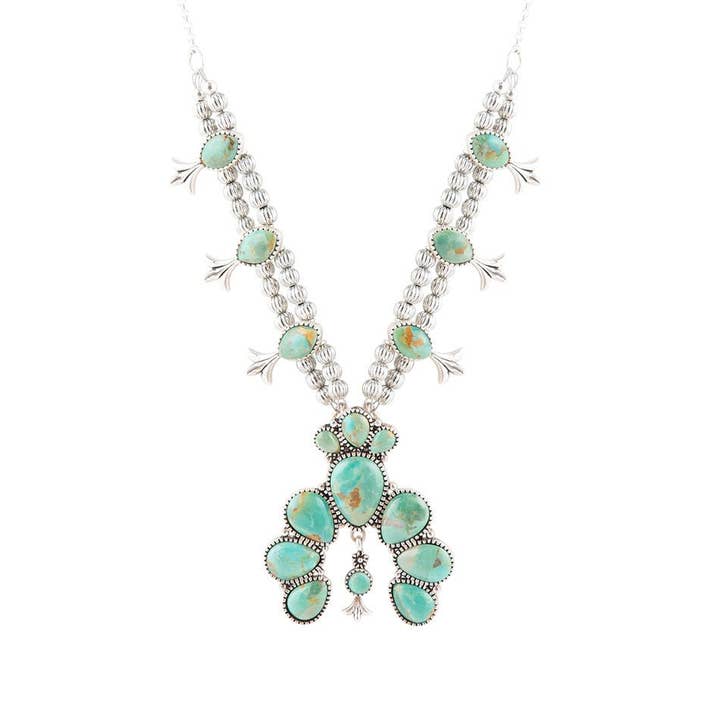Barse Jewelry - Wholesale Pendant/Charm Necklace - Floral Statement Blue Turquoise and Sterling Silver Necklace
