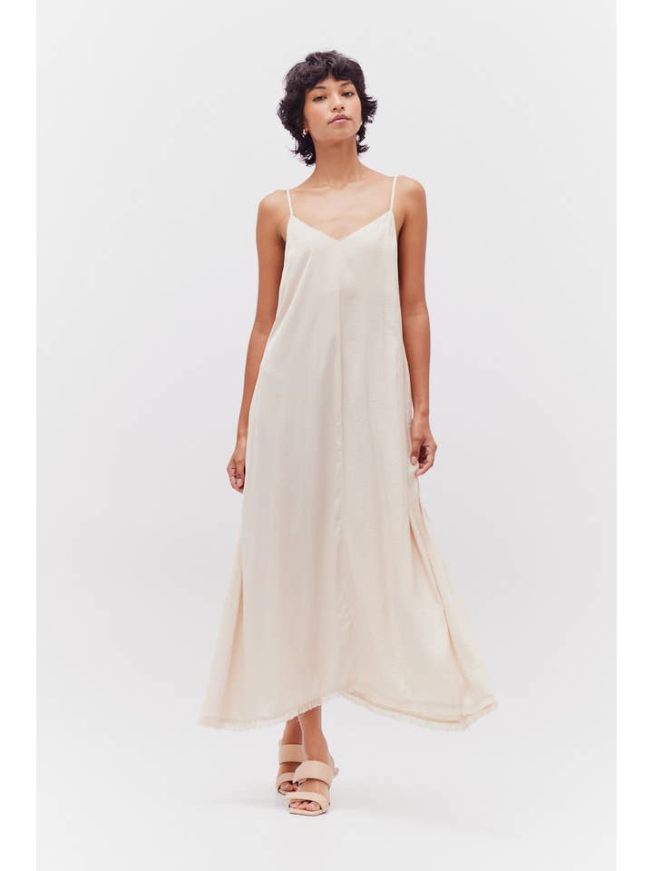 Grade & Gather - Wholesale Dress - Women's - 60951 - RAW EDGE DETAIL SATIN MIDI DRESS