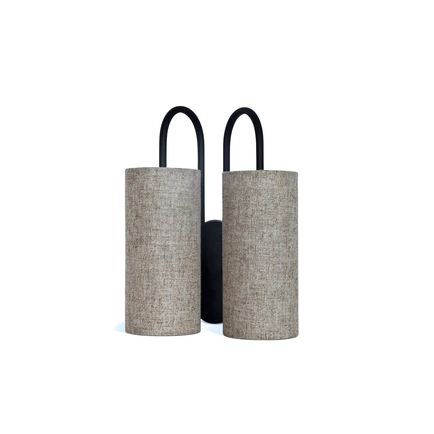 Pauline double wall lamp black natural linen L22 D15 H28cm for wholesale on Faire