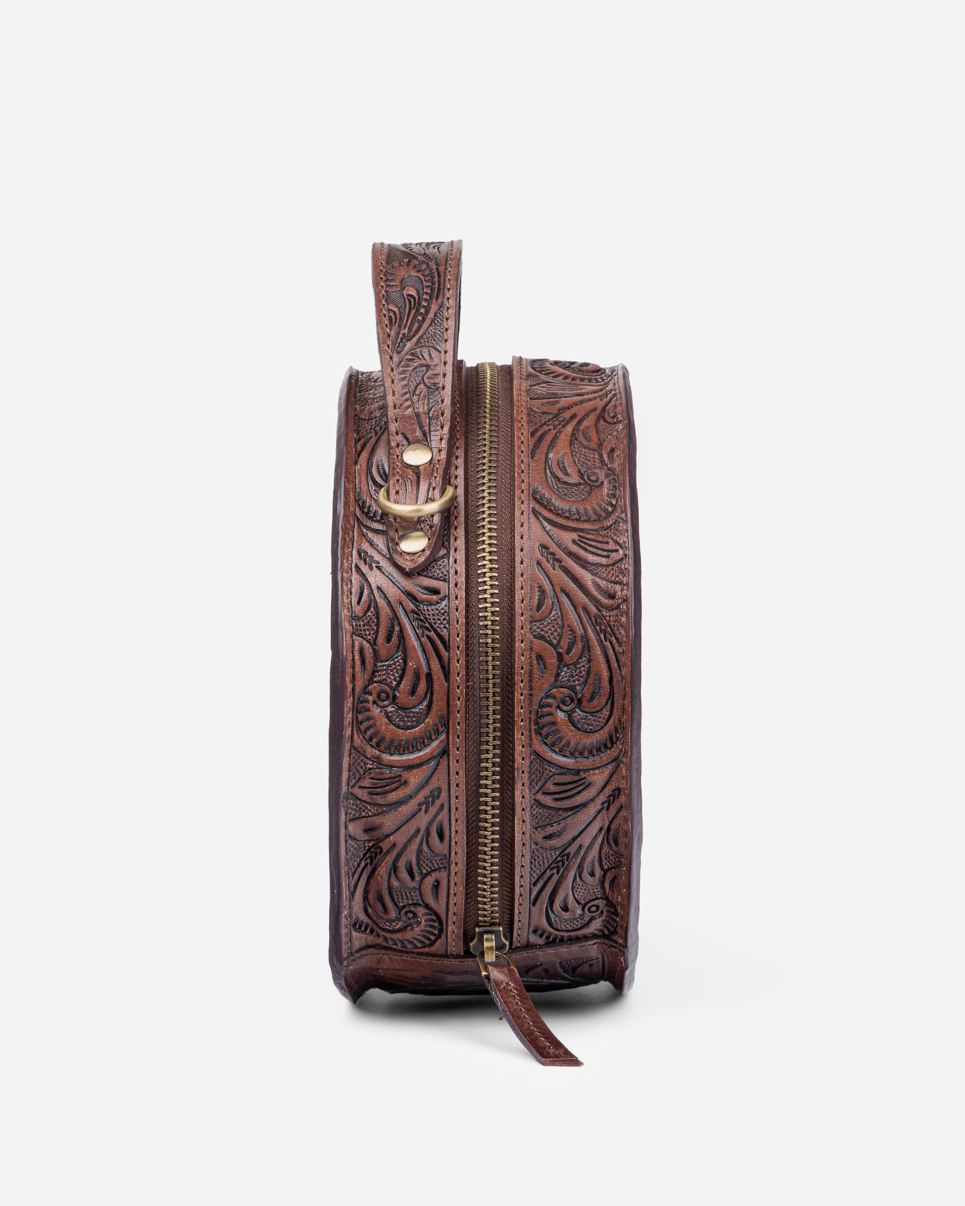 House of Kraft Jewelry & Accessories - Wholesale Top Handle Bag - Women's - Woven Petals Design | Brown Leather Bag | Round Bag10