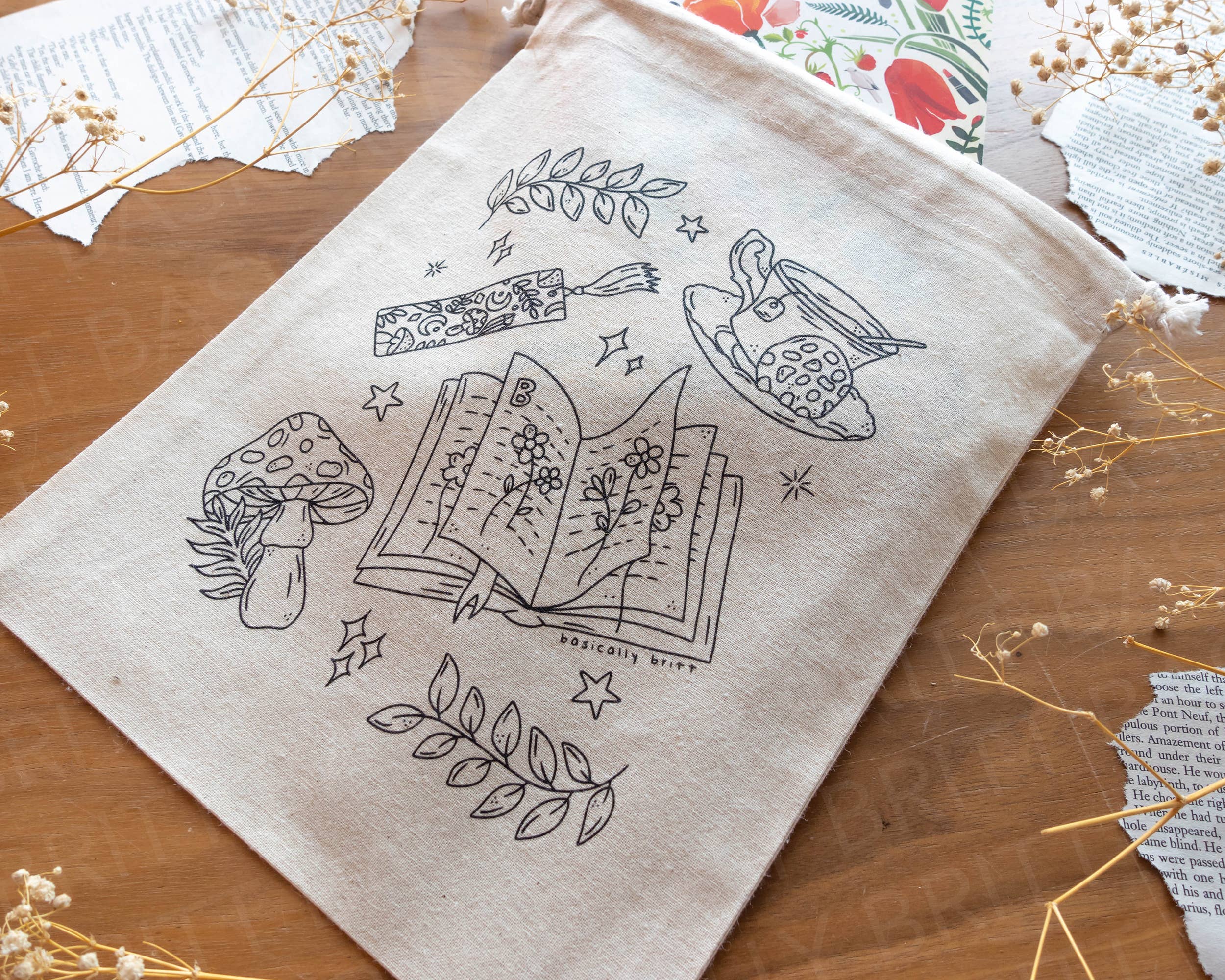 Basically Britt - Vendita all'ingrosso Reggilibro - Copri libri in cotone 100% con coulisse - design Boeketachtige Krabbels4