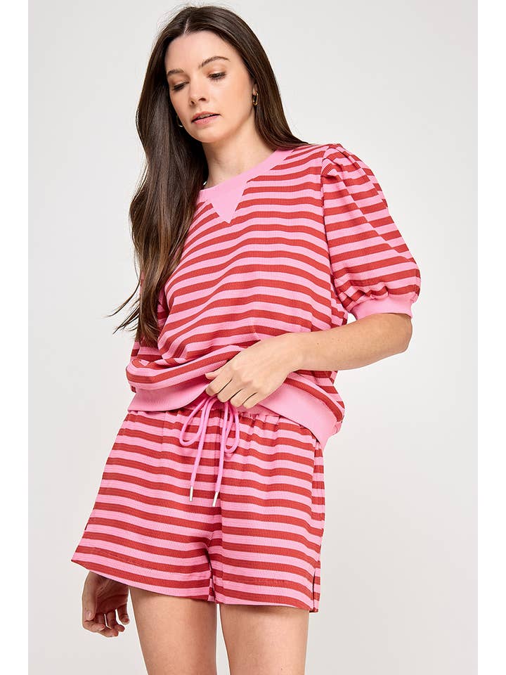 Promise LA – wholesale Sweatshirt - Dam – Resortfärgad sweatshirt med puffärmar och ränder