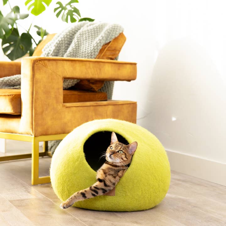 Premium Felted Wool Cat Cave Bed - Citrus Green for wholesale by Fuzzy cove