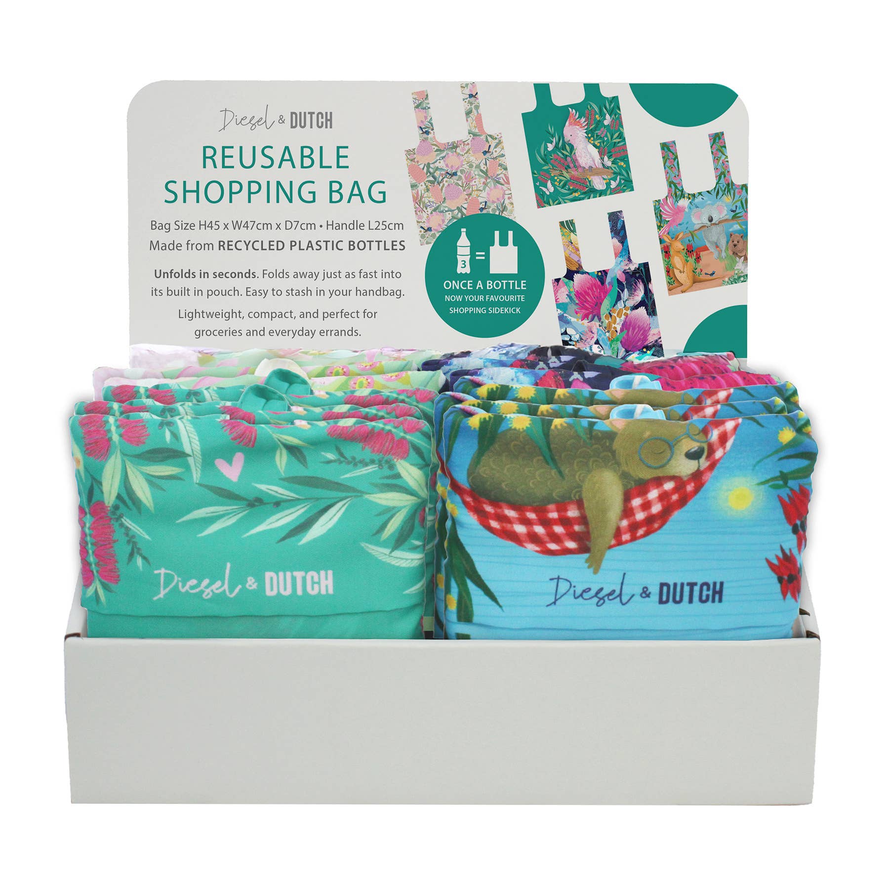 Diesel & Dutch - Wholesale Grocery/Shopping Bag - Australian Bliss 100% Recycled Shopping Bags - 16 pc Asst1