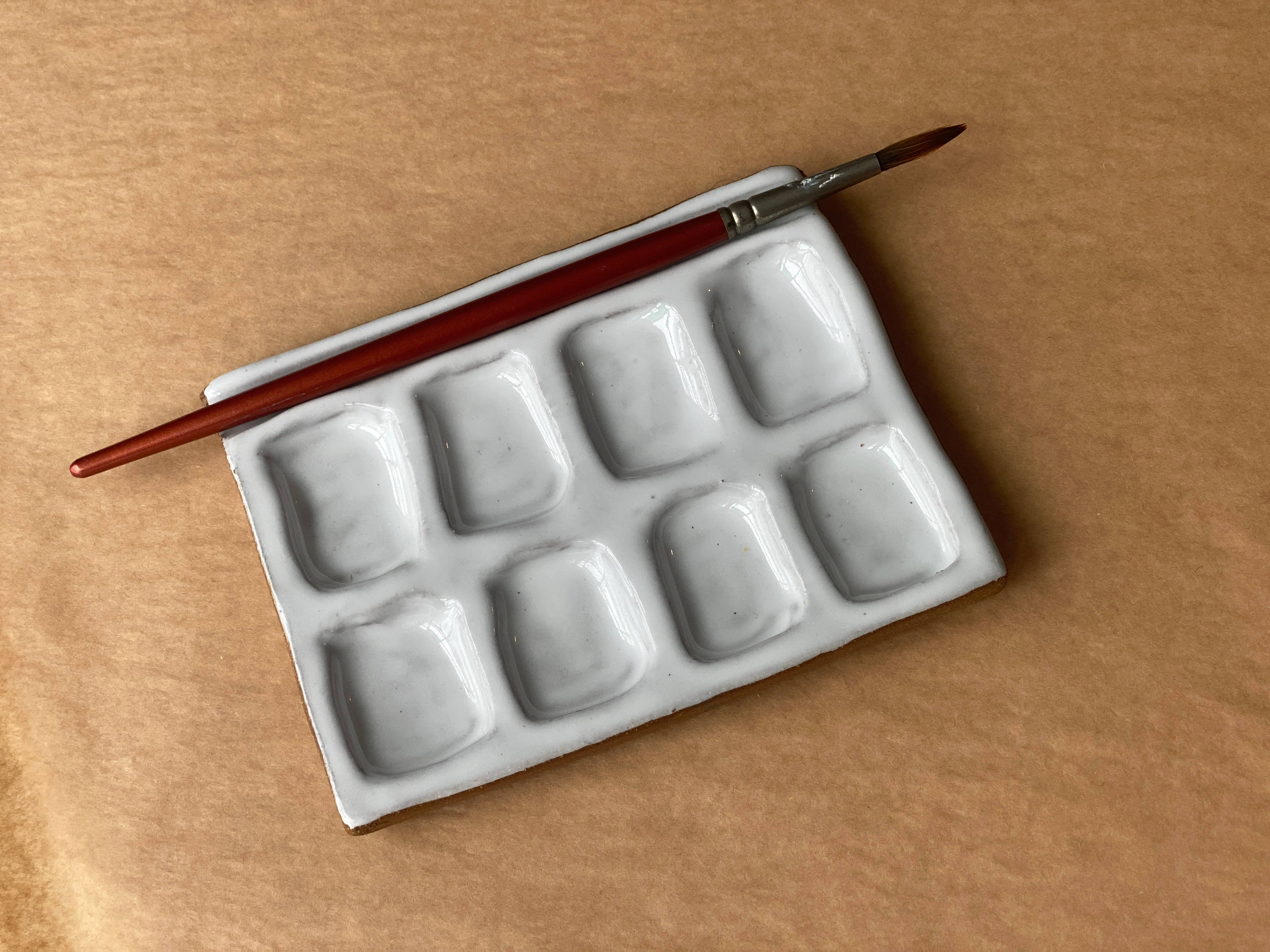 Busy Hands Studio - Vente Palettes/plateaux de mélange - Palette de peinture aquarelle en céramique de taille moyenne à 8 plaques2