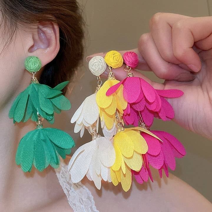 Chiffon Flower Fringe Earrings and other Purchase wholesale chiffon flowers. Free returns & net 60 terms on Faire trending on Faire.