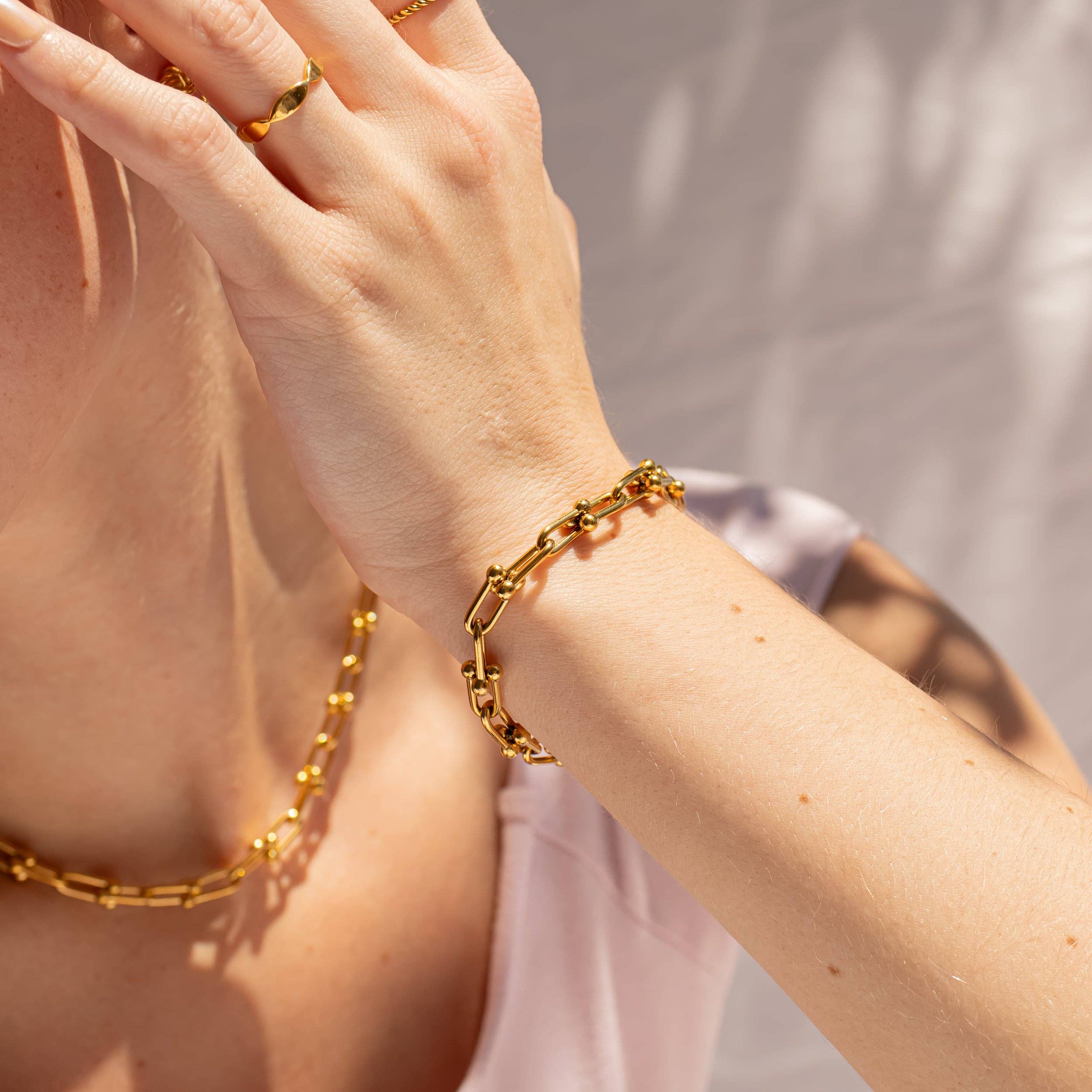 WJW - Wholesale Link & Chain Bracelet - 18K Gold PVD Stainless Steel Hardware Chain Bracelet8