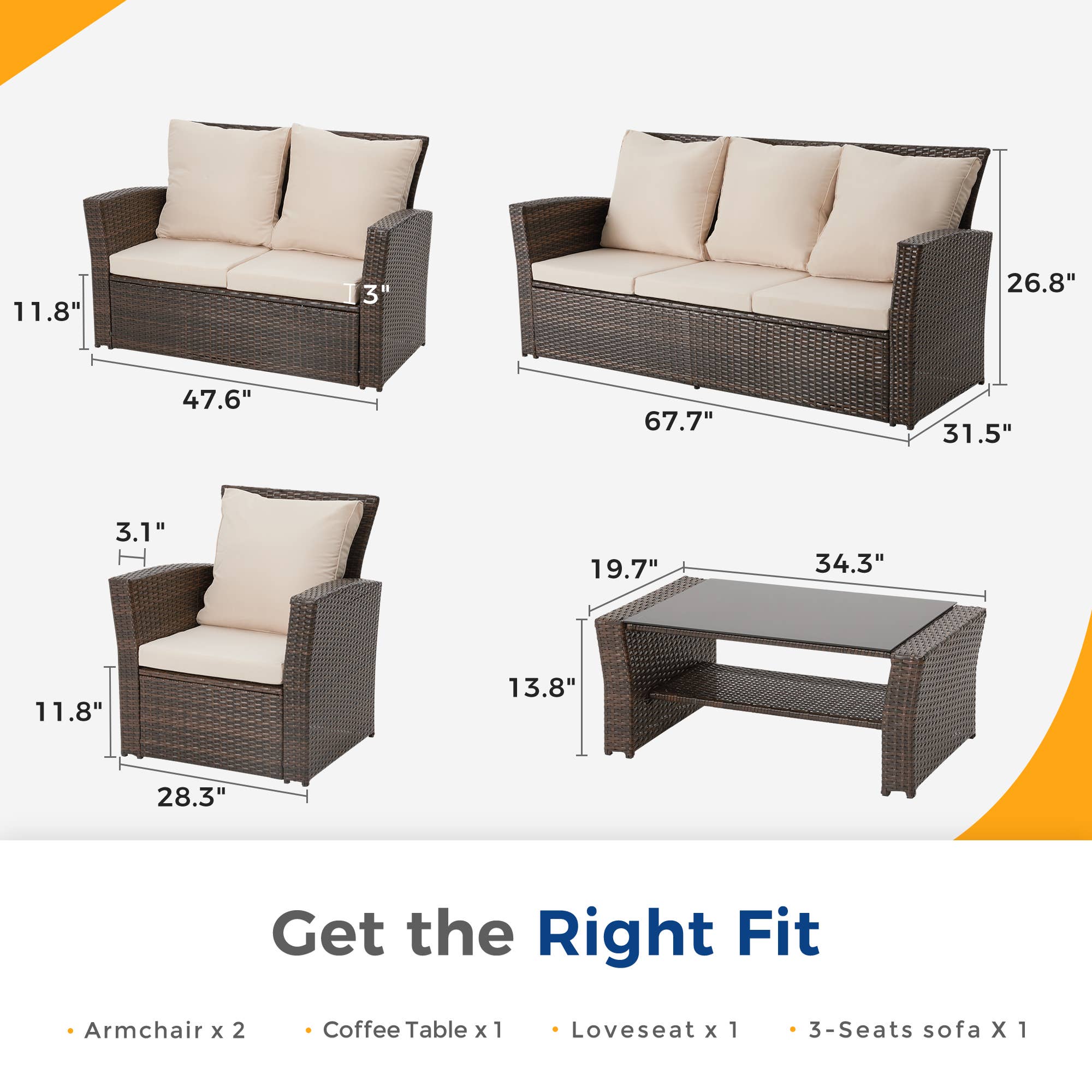 Heynemo - Wholesale Patio Set - 5 Piece Outdoor Patio Furniture Sets, Wicker Sofa Set12