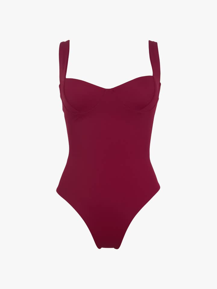 BORNEO PARIS - Wholesale One Piece Swimsuit - Women's - Red Burgundy One Piece Swimsuit with cupped neckline | Sustainable0