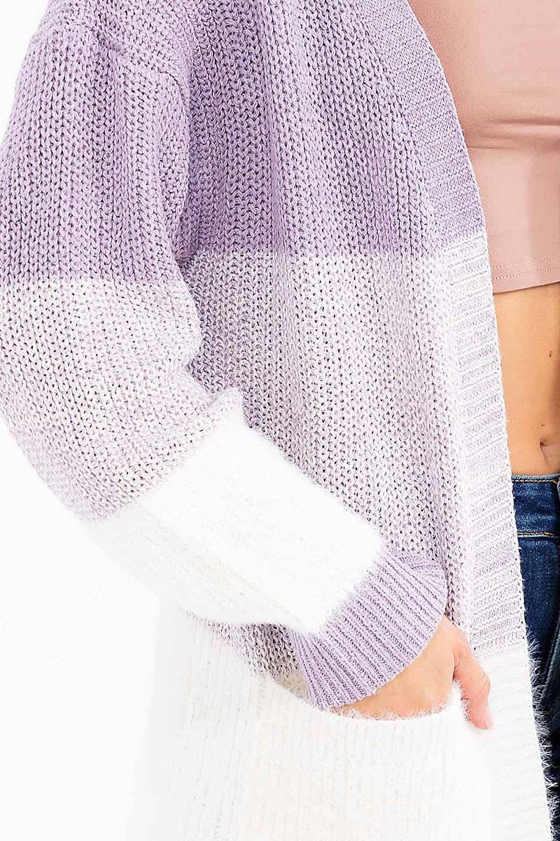 ROUSSEAU - Vendita all'ingrosso Cardigan - Donna - CARDIGAN COLORBLOCK A MANICHE LUNGHE CON TASCHE FRONTALI APERTE11