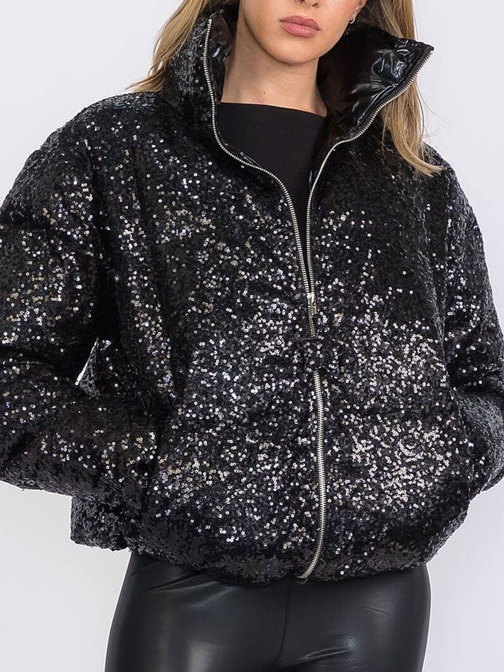 ZIP UP FRONT POCKETS PUFFER SEQUINS JACKET and other Purchase Wholesale sequin bomber jacket. Free Returns & Net 60 Terms on Faire trending on Faire.