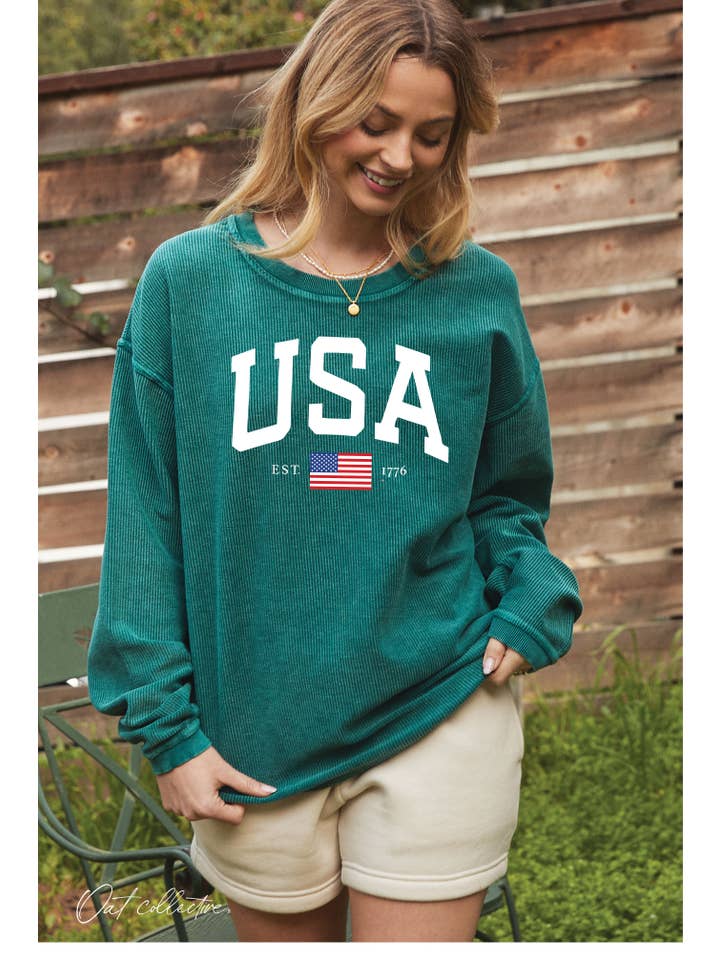 OAT COLLECTIVE - Wholesale Graphic Sweatshirt - Women's - USA EST.1776 Thermal Vintage Pullover5