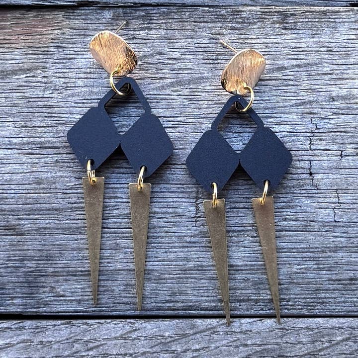 Noir Spikes - Matte Black - Acrylic Earrings for wholesale by Be Like Missy