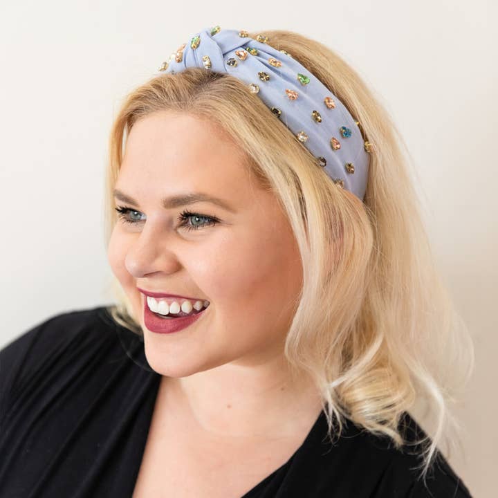 Headbands of Hope | One Purchased One Donated - Wholesale Fashion Headband - Women's - Traditional Top Knot Headband - Blue Gem | Gift for her