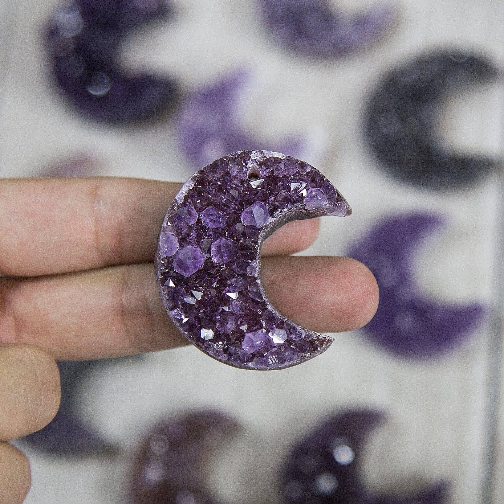 Rock Paradise - Wholesale Spiritual Stone/Crystal - Crystal Amethyst Moon Crescent Druzy Drilled RK236