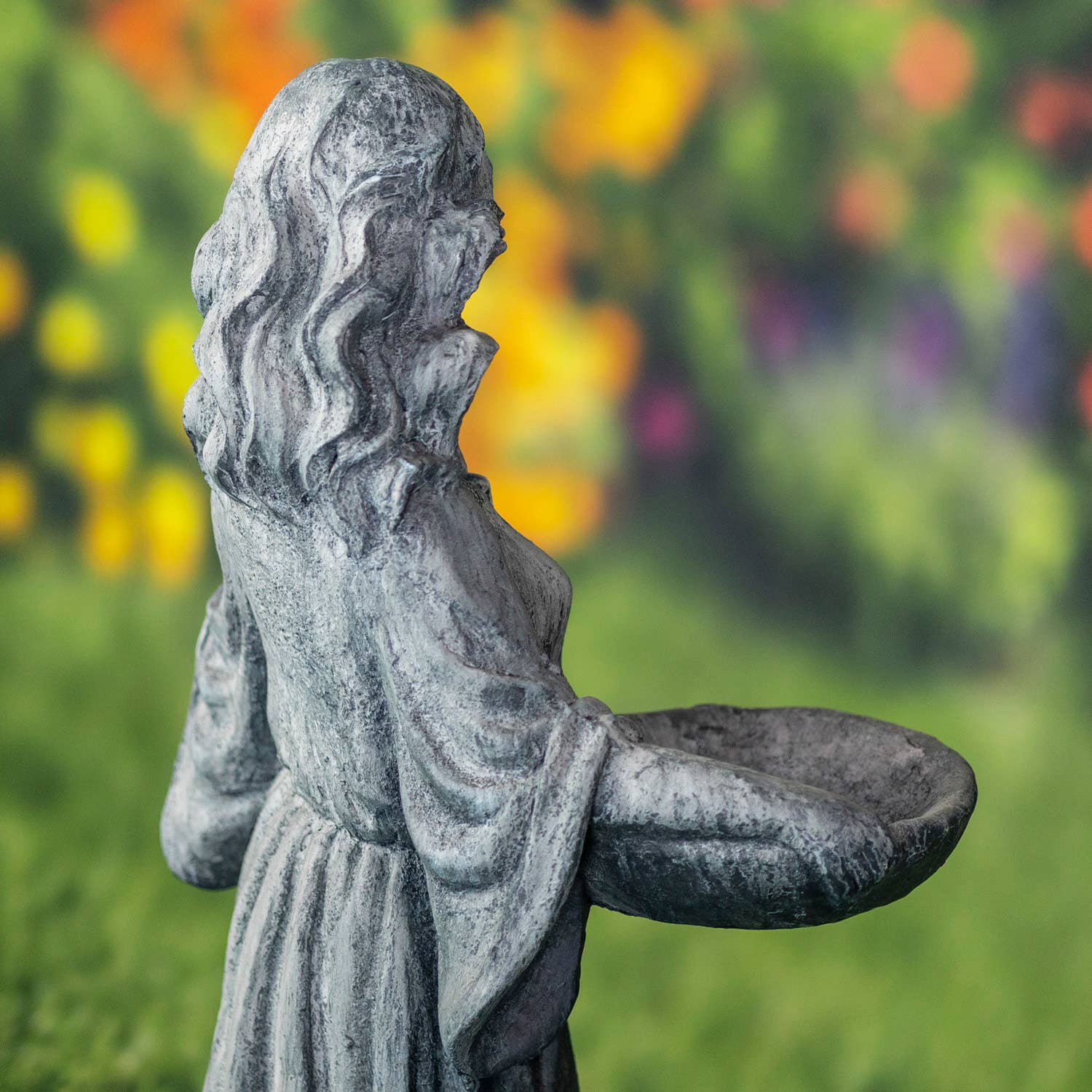 Zaer Ltd. International - Wholesale Outdoor Ornament/Decor - 38" Tall Standing Girl w/Bird "Holly" Magnesium- 2 Colors5