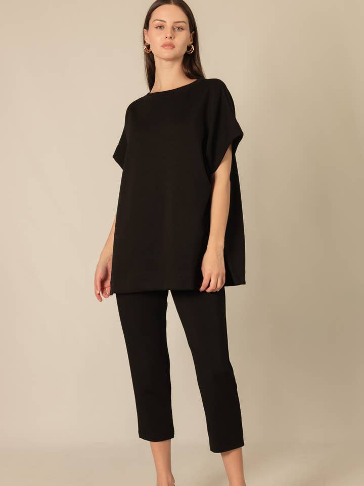 P. CILL Butter Modal Contrast Rib Short Sleeve Tunic Top for wholesale by P. CILL