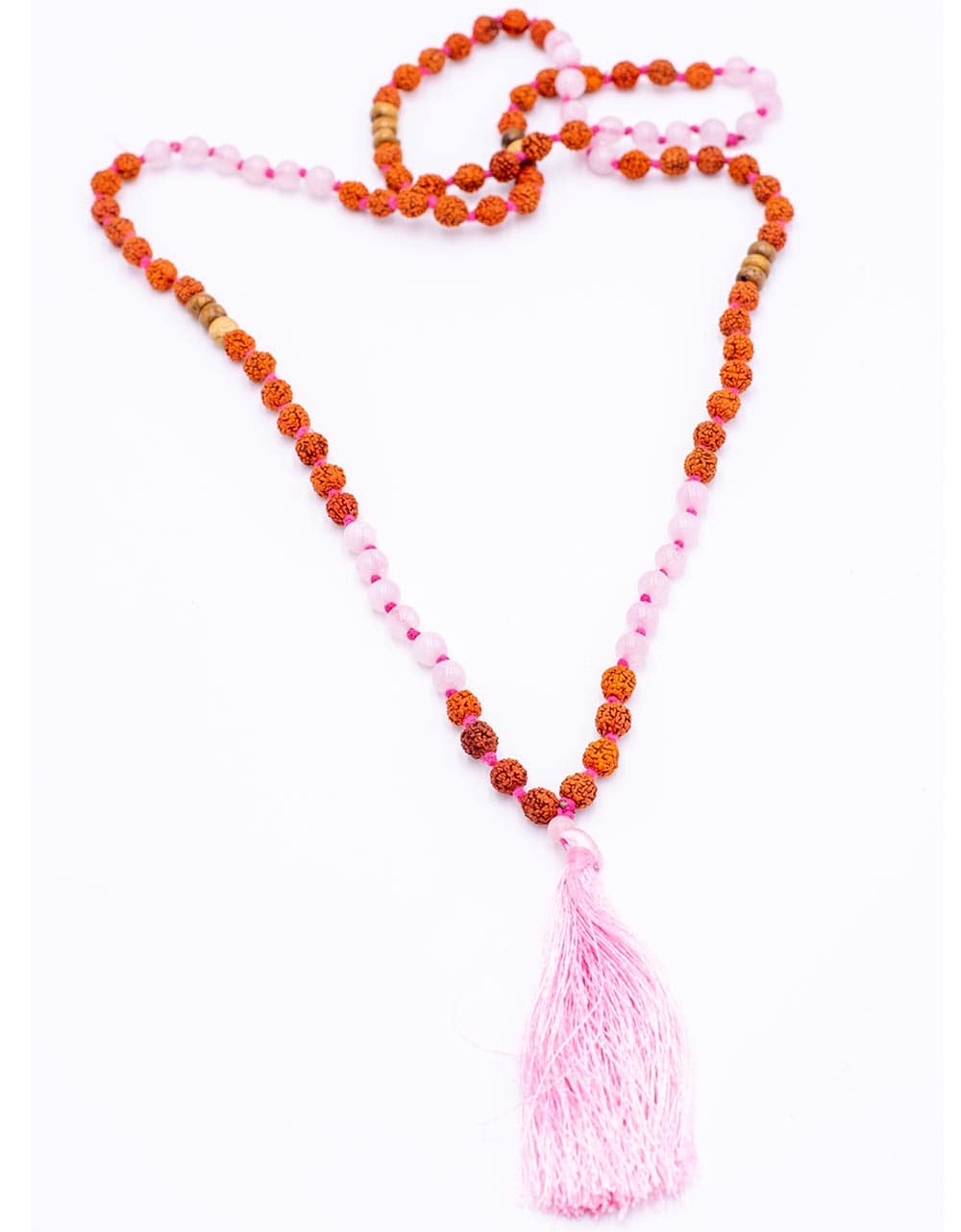 Kimago Look – Engroshandel Bedehalskæde – SMA1005R - Rosa kvarts og rudraksha mala2