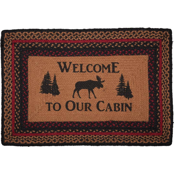 VHC Brands - Wholesale Door Mat - Cumberland Stenciled Moose Jute Rug Rect Welcome to the Cabin 20x30