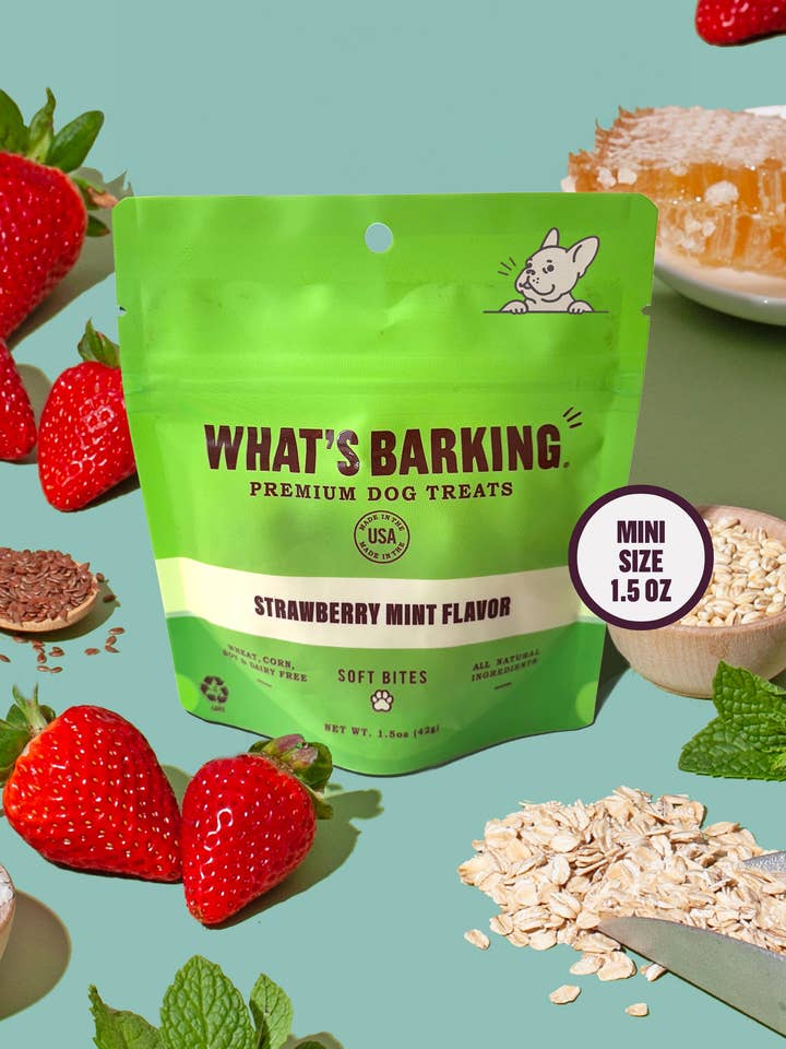 Strawberry Mint Dog Treats, 1.5oz Case for wholesale by What's Barking