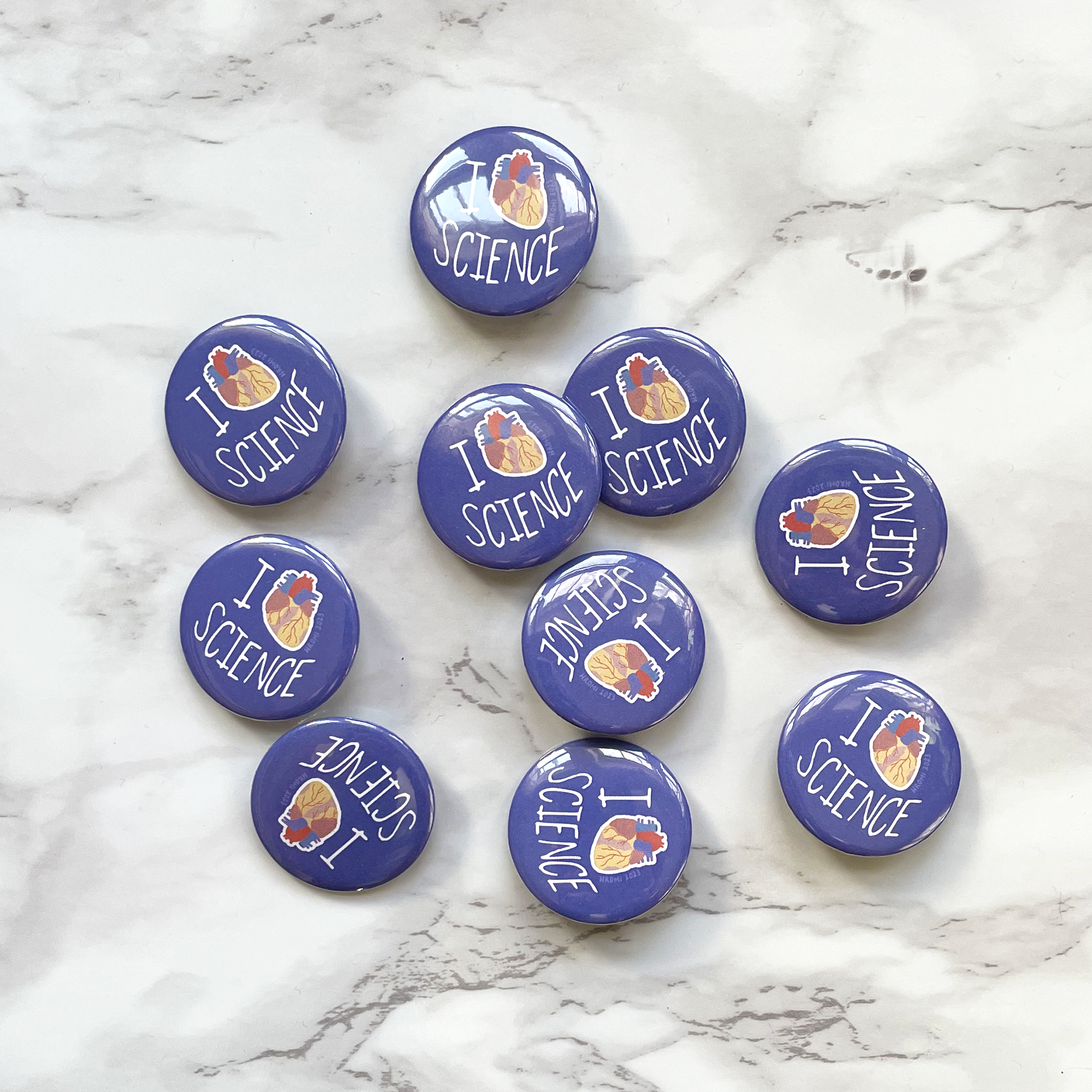 Studio Hromi - Wholesale Lapel Pin/Button - I Heart Science pinback button1
